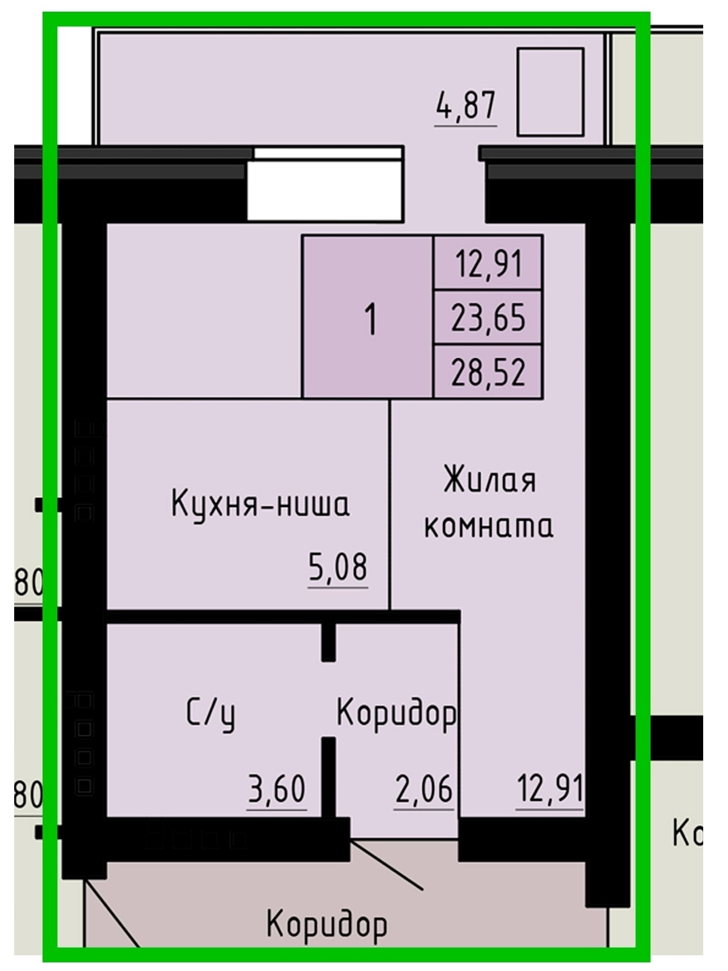 Планировка: Студия, 28,5 м²