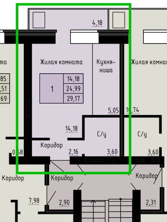 Планировка: Студия, 29,17 м²