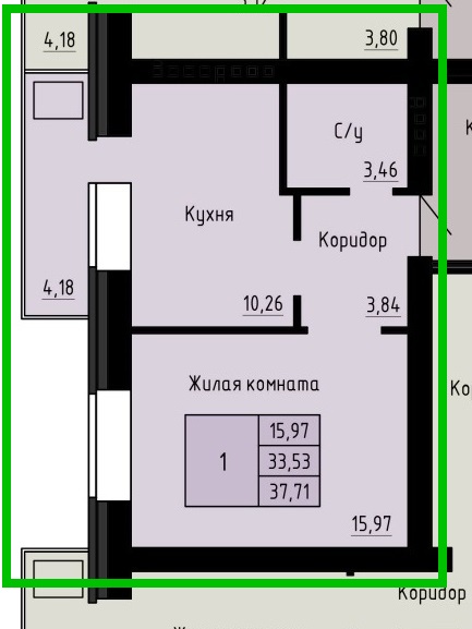 Планировка: 1к-квартира, 37,71 м²